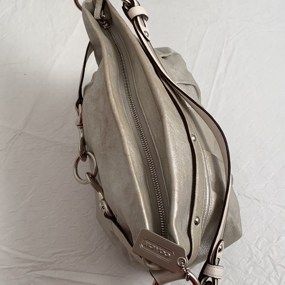 Coach silver metallic soft goat suede leather hobo bag with nickel hardware - Picture 11 of 15
